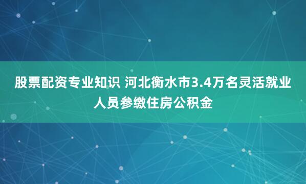 股票配资专业知识 河北衡水市3.4万名灵活就业人员参缴住房公积金